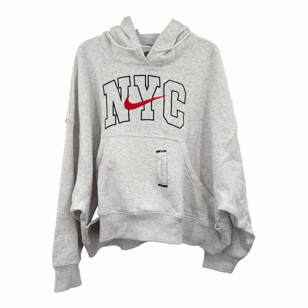 Nike Phoenix Fleece NYC Oversized Hoodie Women's Large Heather Gray Embroidered